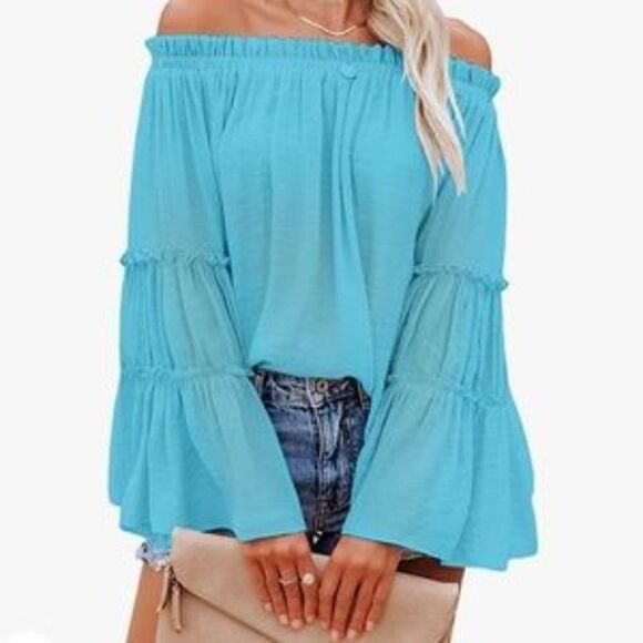 NEW Off Shoulder Flare Sleeves Blouse - Picture 5 of 7